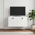 vidaXL Meuble TV mural Montage mural Blanc brillant 59 5 x 41 x 30 cm