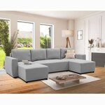 Canapé d'angle convertible panoramique PHAREL5/6 places - souris - Coffre de rangement - 297 x 155 x 85 cm