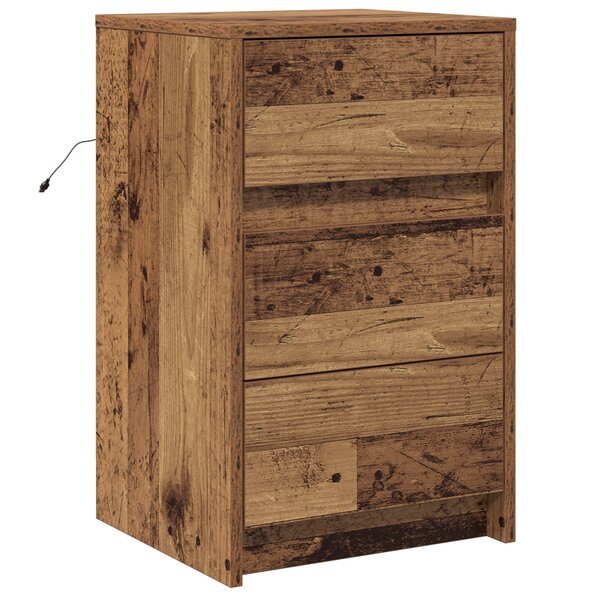 vidaXL Table de chevet avec lumières LED en bois ancien