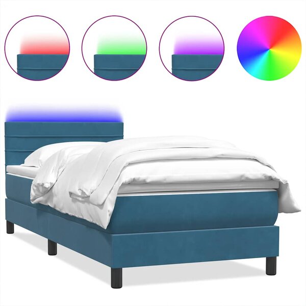 vidaXL Sommier à lattes de lit et matelas et LED bleu foncé 80x210 cm velours