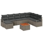 Ensemble de 9 Canapés de Jardin avec Coussins en Gris Poly Rattan Acacia