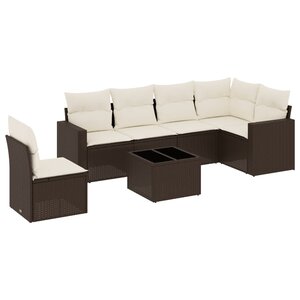 vidaXL Salon de jardin avec coussins 7 Pièces marron résine tressée