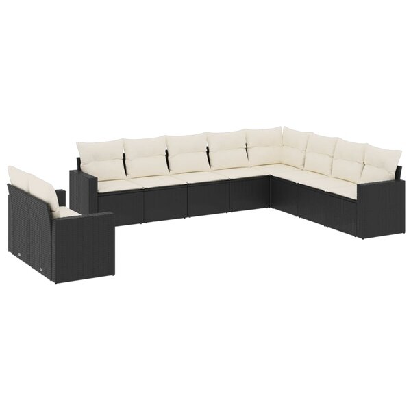 vidaXL Salon de jardin 10 Pièces avec coussins noir résine tressée