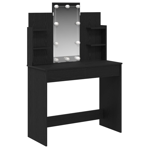 Table de maquillage vidaXL avec éclairage LED Chêne noir 96x40x142 cm