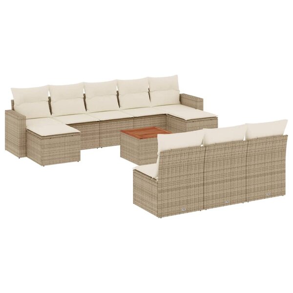 vidaXL Salon de jardin 11 Pièces avec coussins beige résine tressée