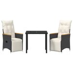 vidaXL Ensemble de salle à manger pour jardin 3 Pièces Noir polyrotin