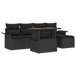 vidaXL Ensemble de salle à manger de jardin avec coussins  6 pièces en rotin synthétique noir et acacia