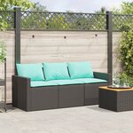 vidaXL Canapé de jardin avec coussins 3 places noir résine tressée