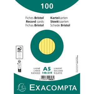 Paquet 100 Fiches Sous Film - Bristol Ligné Non Perforé 148x210mm - Jaune - X 10 - Exacompta