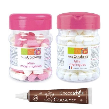 Mini meringues  mini marshmallows et stylo chocolat