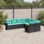 vidaXL Salon de jardin 8 Pièces avec coussins noir résine tressée
