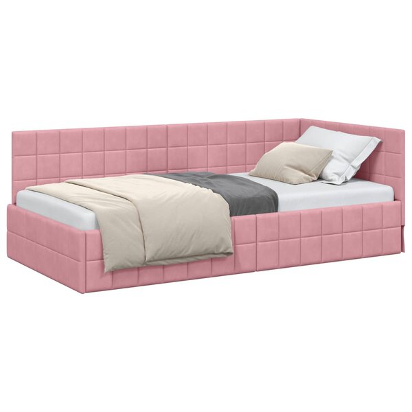 vidaXL Cadre de lit d'angle Rose 90 cm x 190 cm Velours