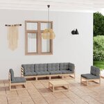 vidaXL Salon de jardin 7 Pièces avec coussins Bois de pin massif