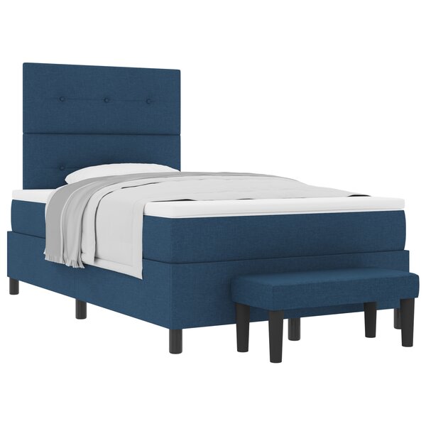 vidaXL Lit avec sommier à ressorts et matelas & banc bleu 120x200 cm tissu