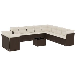 vidaXL Salon de jardin avec coussins 12 Pièces marron résine tressée