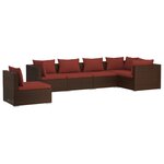 Salon de jardin meuble d'extérieur ensemble de mobilier 6 pièces avec coussins résine tressée marron 02_0016903