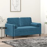 vidaXL Canapé 2 places avec oreillers décoratifs bleu 120 cm velours