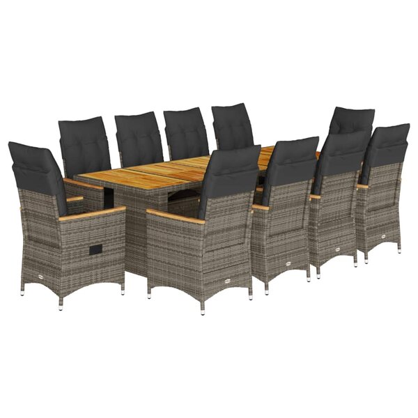 vidaXL Ensemble de bistro de jardin 11 Pièces coussins gris poly rotin