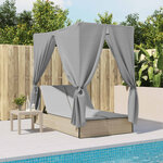 vidaXL Chaise longue double avec toit et rideaux beige résine tressée