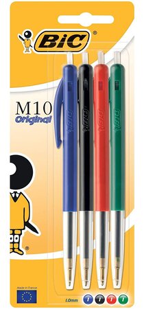Blister de 4 stylos M10 Original Bleu Noir Rouge Vert BIC