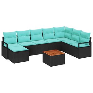 vidaXL Ensemble de canapé de jardin avec coussin 9 Pièces Noir Poly rotin