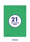 20 planches a4 - 21 étiquettes 63,5 mm x 38,1 mm autocollantes vert par planche pour tous types imprimantes - jet d'encre/laser/photocopieuse