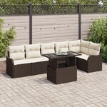 Ensemble de Canapés de Jardin 7 pièces avec Coussins Brun Poly Rattan