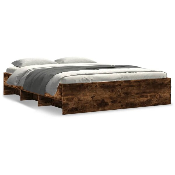 vidaXL Cadre de lit chêne fumé 160x200 cm bois d'ingénierie