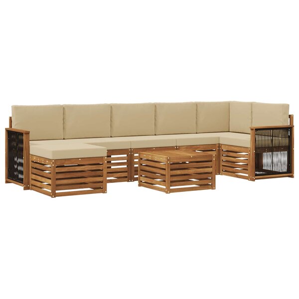 vidaXL Ensemble de canapés d'extérieur avec coussin 7 Pièces Naturel