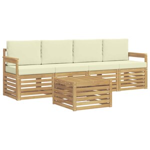 vidaXL Ensemble de canapés d'extérieur 5 Pièces Blanc et crème Polyester