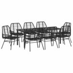 vidaXL Ensemble de salle à manger pour jardin 9 Pièces Noir polyrotin