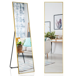 Miroir pleine longueur 160 x 40 x 2 cm verre incassable avec cadre en alliage d'aluminium design contemporain en doré 20_0012877