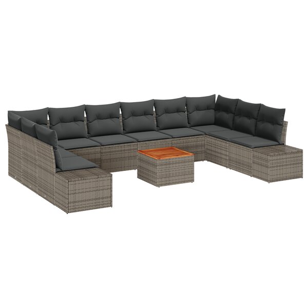 vidaXL Canapé de jardin 11 Pièces Gris Rotin & Polyester