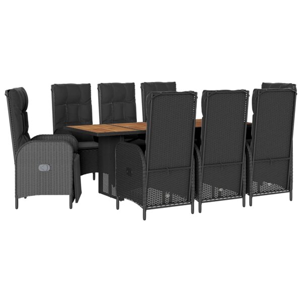 vidaXL Ensemble à manger de jardin 9Pièces coussins noir résine tressée
