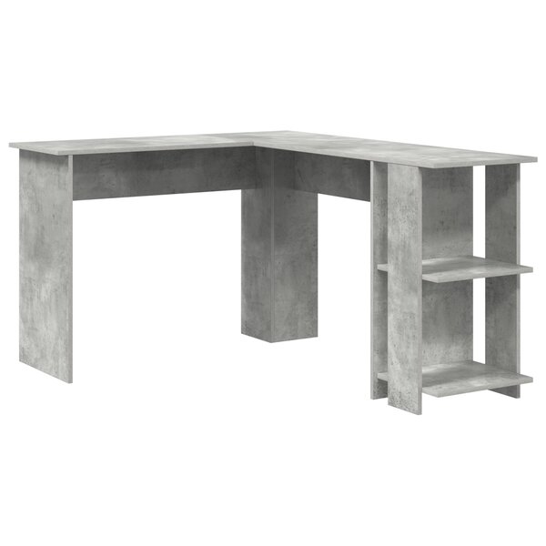 vidaXL Bureau d'angle avec rangement en béton gris 140x113 5x75cm