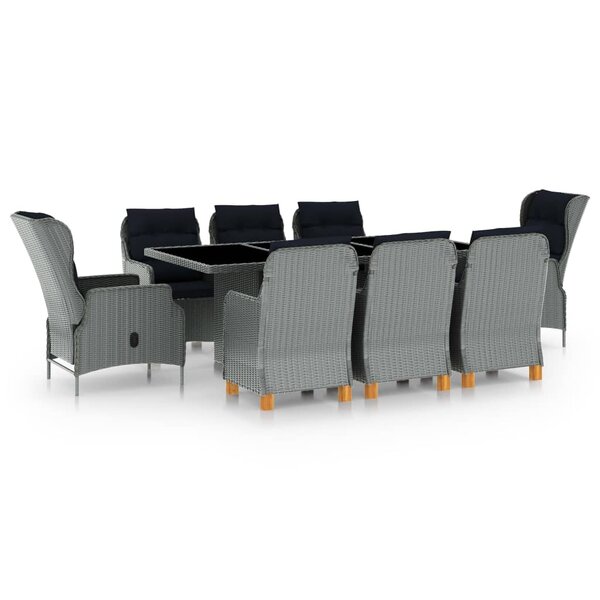 vidaXL Mobilier à dîner 9 Pièces avec coussins Résine tressée Gris clair