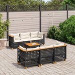 vidaXL Salon de jardin 7 Pièces avec coussins noir résine tressée