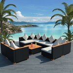 Vidaxl salon de jardin 9 pièces avec coussins résine tressée noir