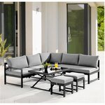 Salon de jardin aluminium avec coussins 7 personnes Hipu - Gris