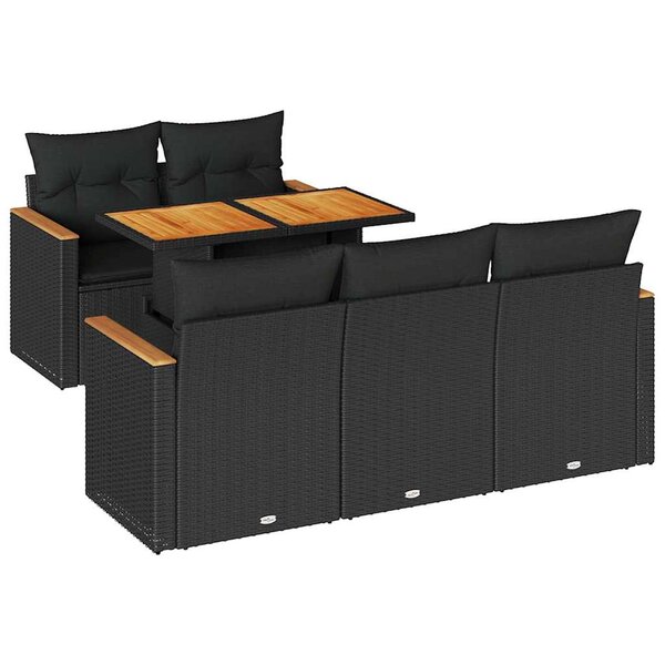 vidaXL Salon de jardin 6 Pièces avec coussins noir résine tressée acacia