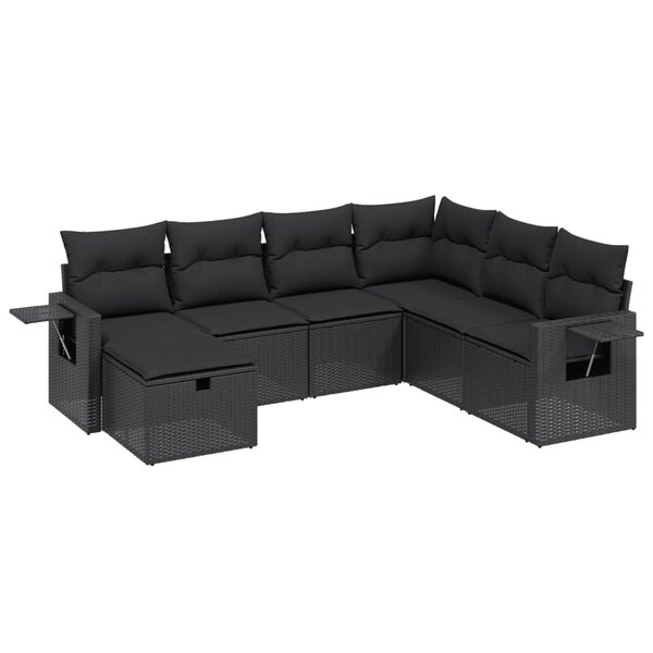 vidaXL Salon de jardin 7 Pièces avec coussins noir résine tressée