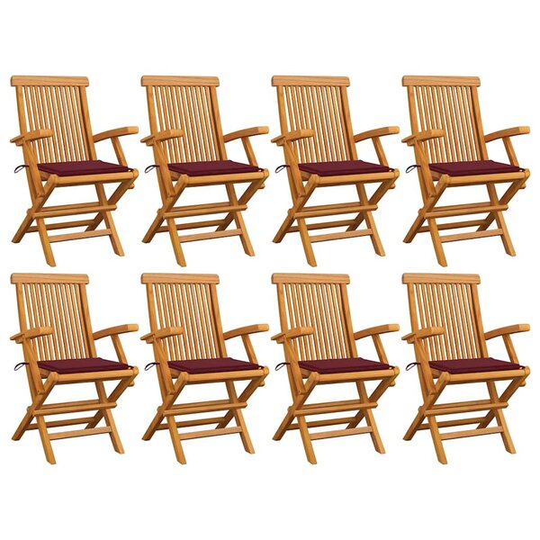 vidaXL Chaises pliantes avec coussins rouge vin 8 Pièces teck massif