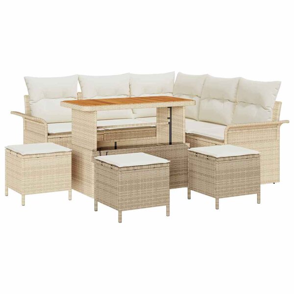 vidaXL Ensemble de canapé de jardin 9 Pièces Beige polyrotin