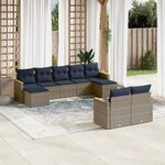 vidaXL Salon de jardin 9 Pièces avec coussins gris résine tressée