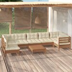 vidaXL Salon de jardin 8 Pièces avec coussins Marron miel Bois de pin