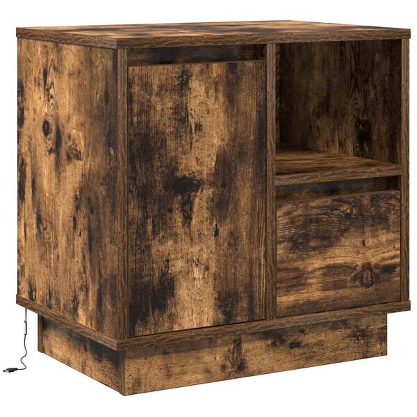 vidaXL Table de chevet avec lumières LED Chêne fumé 50x34 5x50 cm