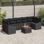 vidaXL Ensemble de canapé de jardin avec coussin 8 Pièces Noir Poly rotin