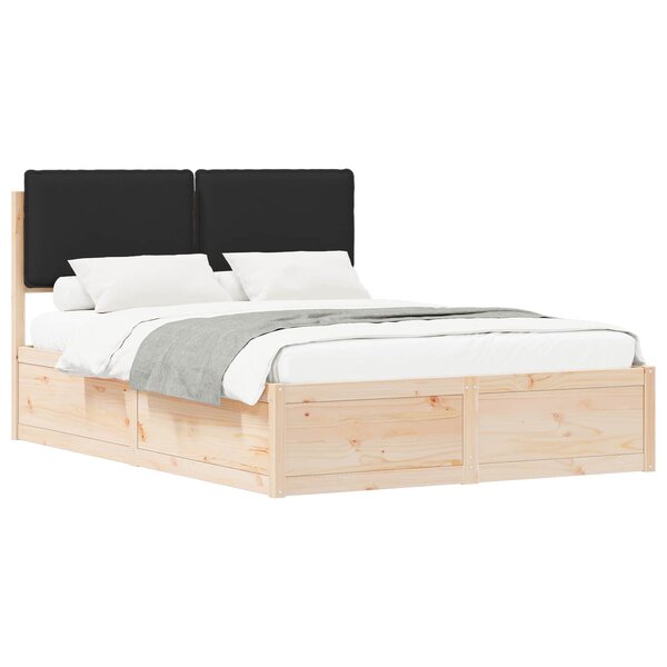 vidaXL Cadre de lit avec tête de lit rembourrée Noir 135 x 190 cm