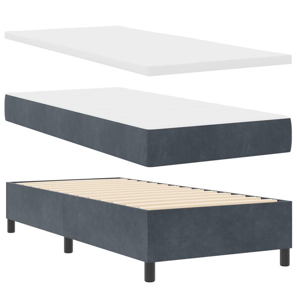 vidaXL Lit à ressorts avec matelas et banc gris foncé 90x200 cm en velours
