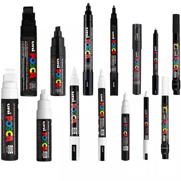 Lot de 14 marqueurs posca noir et blanc